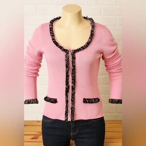 CACHE  RIBBED SWEATER FIRNGED DOUBLE ZIP UP NWOT SIZE M